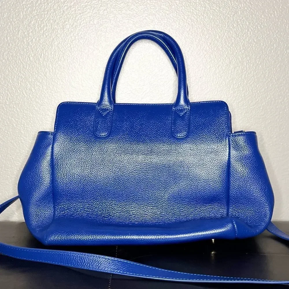 Rare Onna Ehrlich Bright Blue Pebbled Leather HandBag Purse With Tassel … - Picture 3 of 8